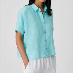 Eileen Fisher Handkerchief Linen Short Sleeve Aqua Top XXS